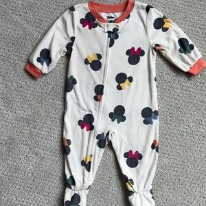 Disney Minnie Mouse Cream One-Piece Footed Pajamas with Multicolor Bows 12 month